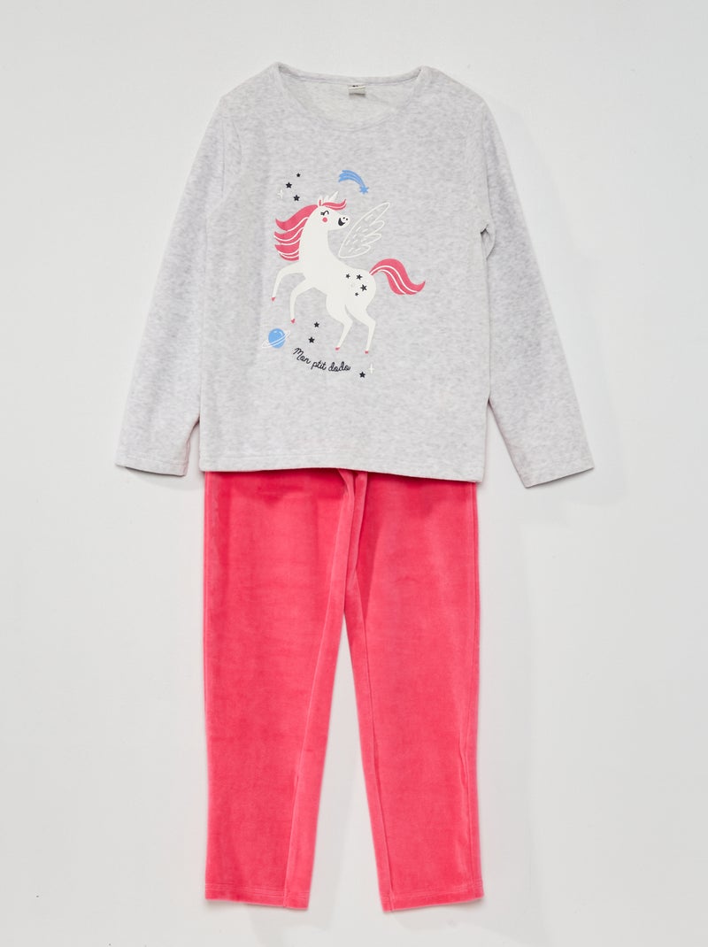 Pijama comprido estampado - 2 peças Cinza/ Rosa - Kiabi