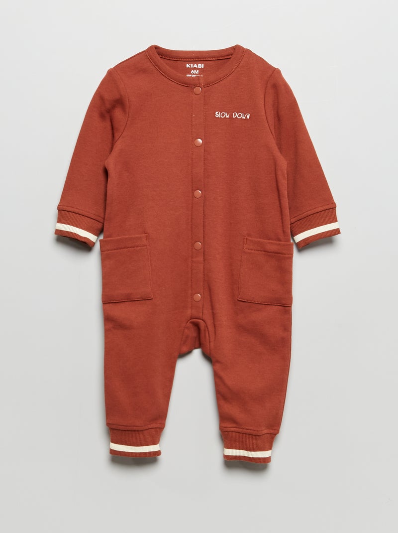 Pijama comprido estampado bordado de 1 peça ROXO - Kiabi