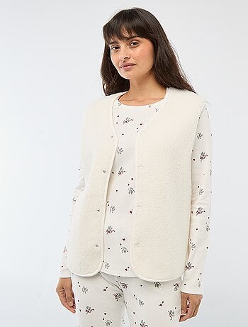 Pijama comprido estampado + colete sem mangas - 3 peças