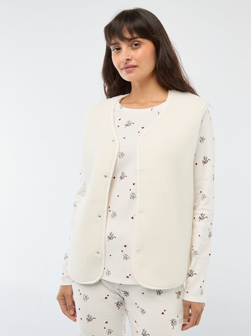 Pijama comprido estampado + colete sem mangas - 3 peças Branco - Kiabi