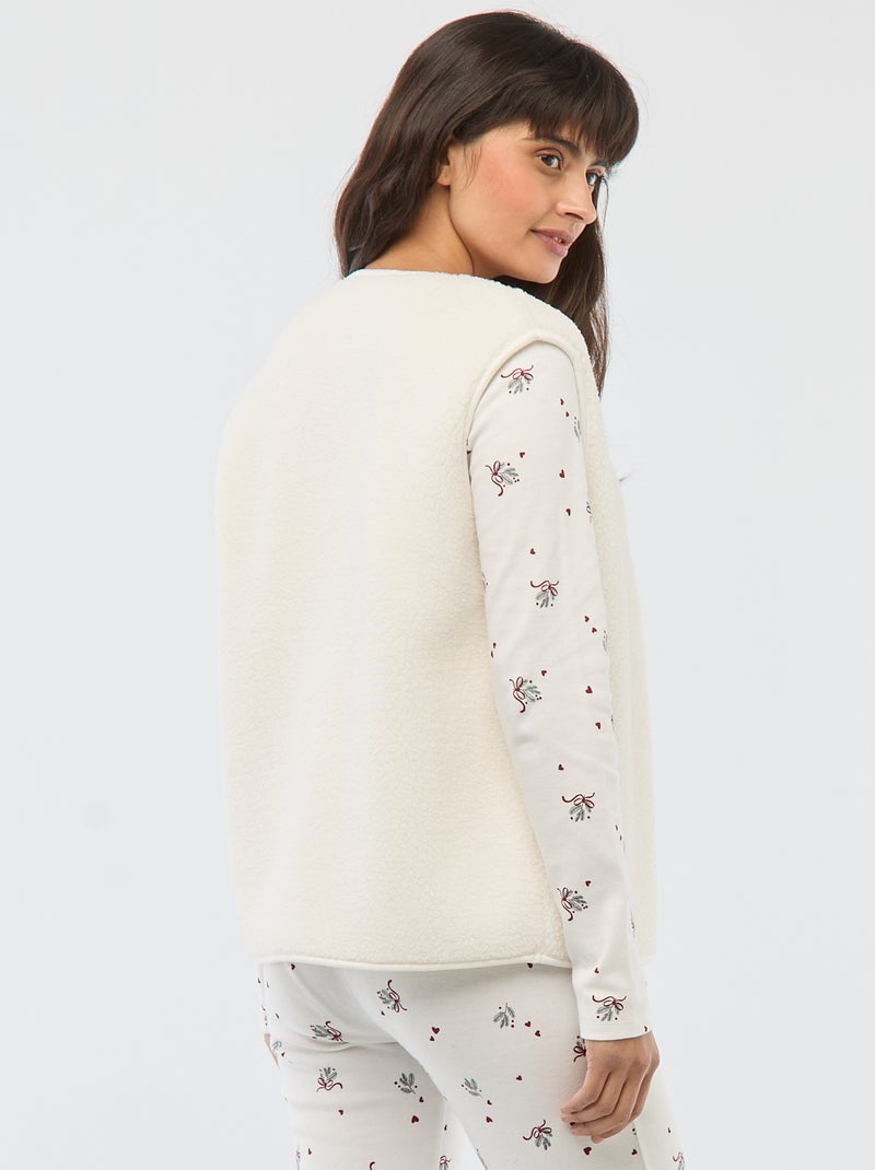 Pijama comprido estampado + colete sem mangas - 3 peças Branco - Kiabi