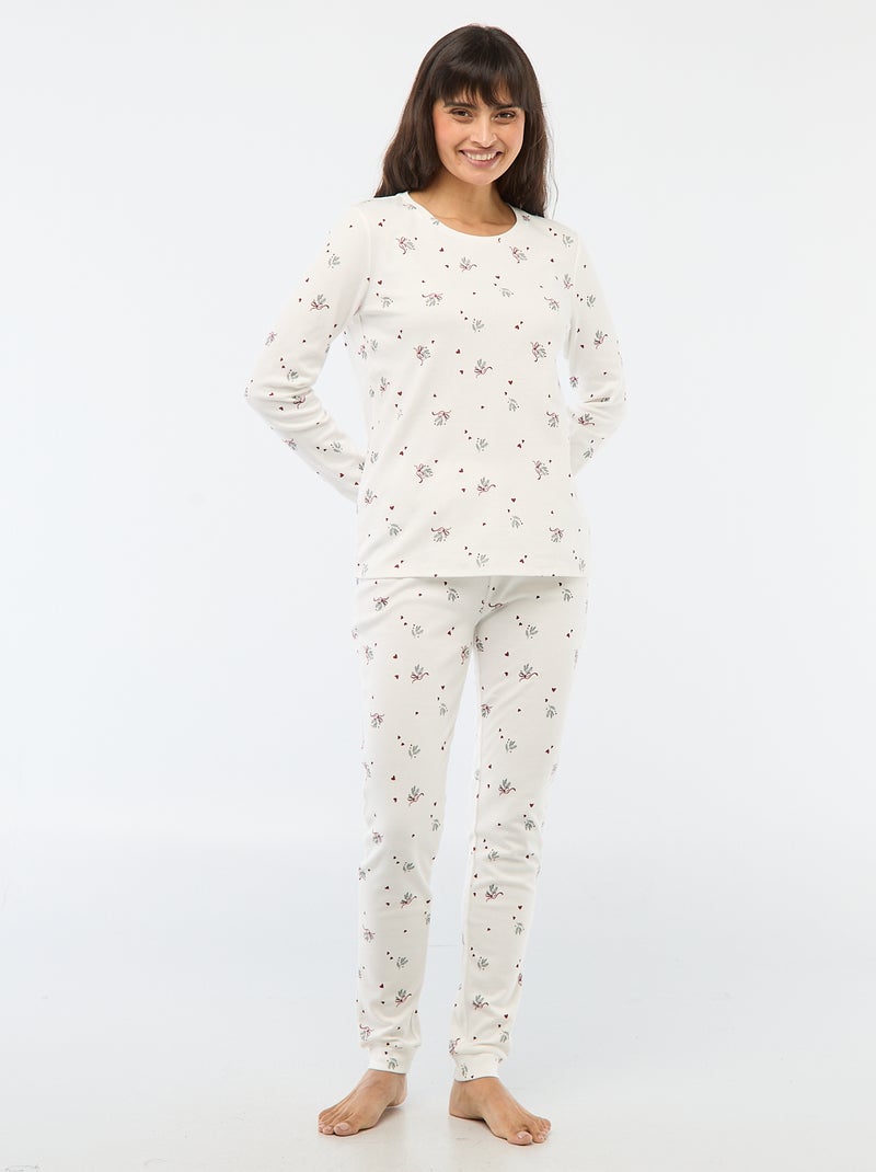 Pijama comprido estampado + colete sem mangas - 3 peças Branco - Kiabi