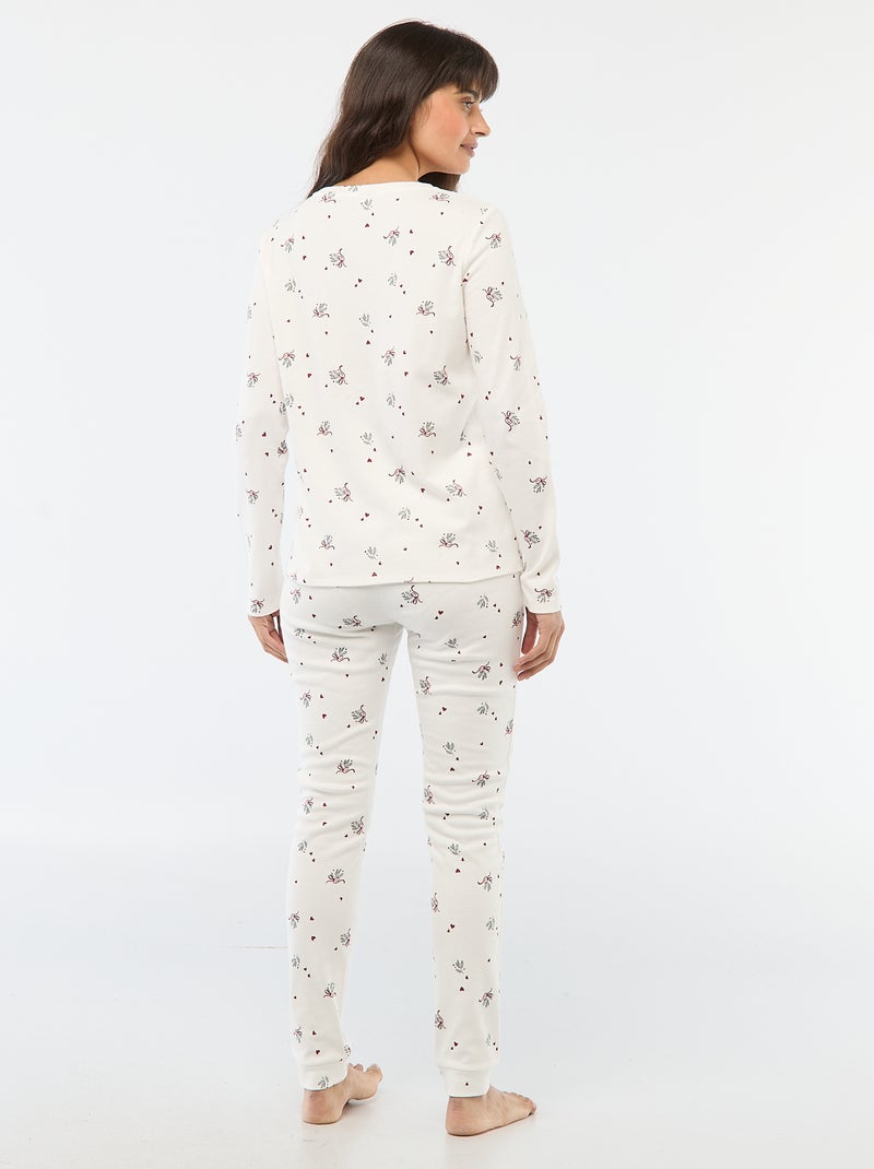 Pijama comprido estampado + colete sem mangas - 3 peças Branco - Kiabi