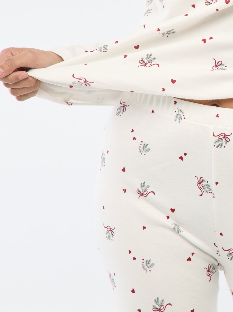 Pijama comprido estampado + colete sem mangas - 3 peças Branco - Kiabi