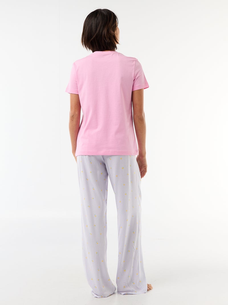 Pijama comprido estampado de 2 peças Violeta - Kiabi