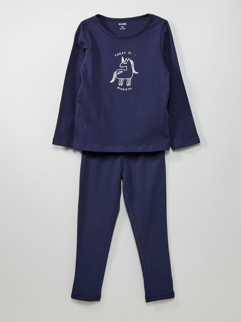 Pijama comprido estampado de algodão de 2 peças AZUL - Kiabi