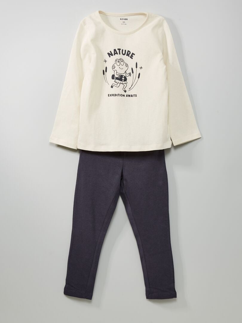 Pijama comprido estampado de algodão de 2 peças BRANCO - Kiabi