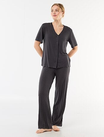 Pijama comprido estampado de bolinhas - 2 peças