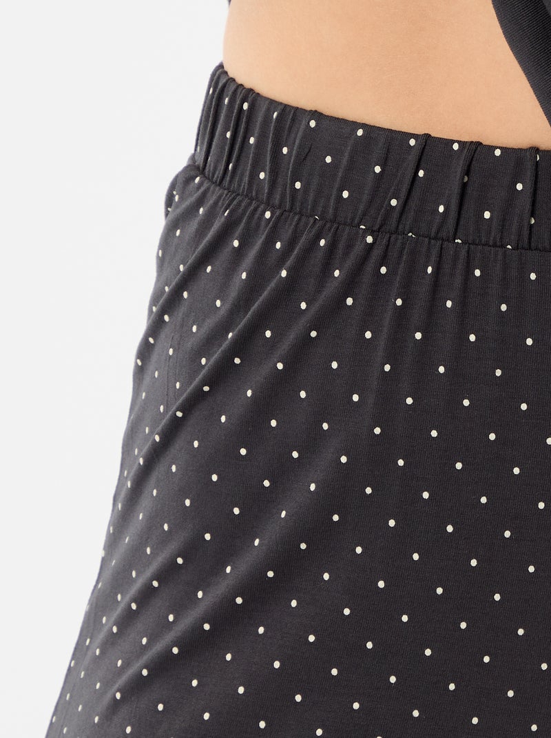Pijama comprido estampado de bolinhas - 2 peças Preto - Kiabi