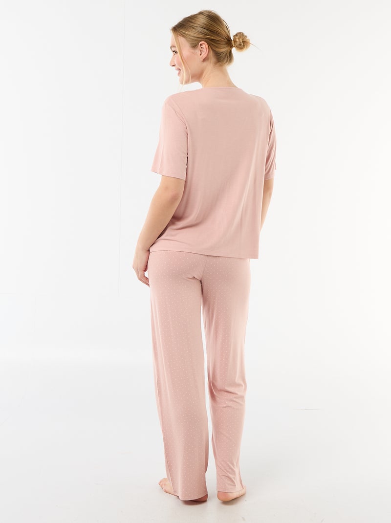 Pijama comprido estampado de bolinhas - 2 peças Rosa - Kiabi