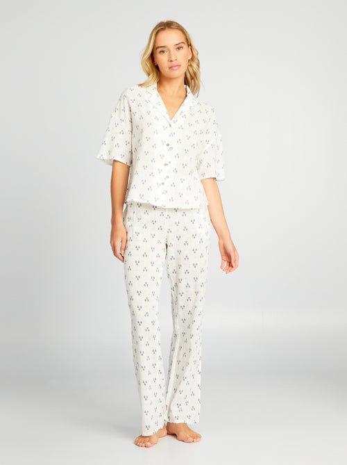Pijama comprido estampado em gaze de algodão - Kiabi