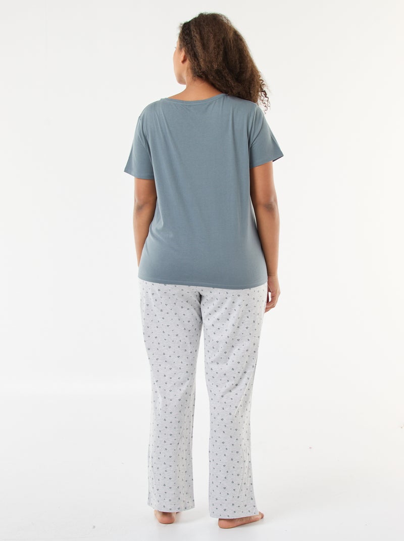 Pijama Comprido Estampado Floral - 2 Peças Cinza - Kiabi