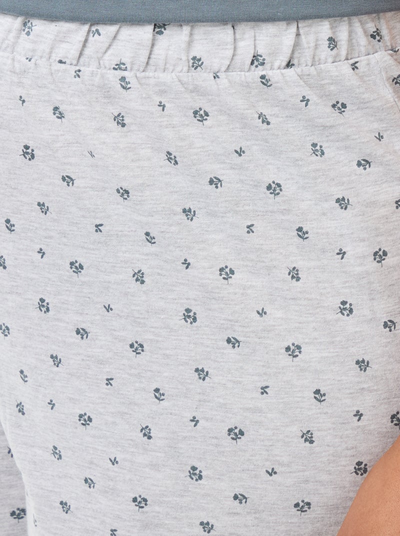 Pijama Comprido Estampado Floral - 2 Peças Cinza - Kiabi