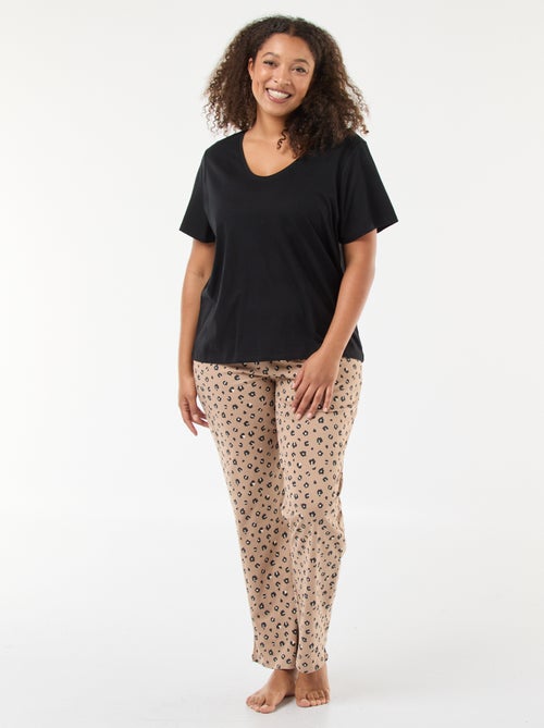 Pijama comprido estampado leopardo - 2 peças - Kiabi