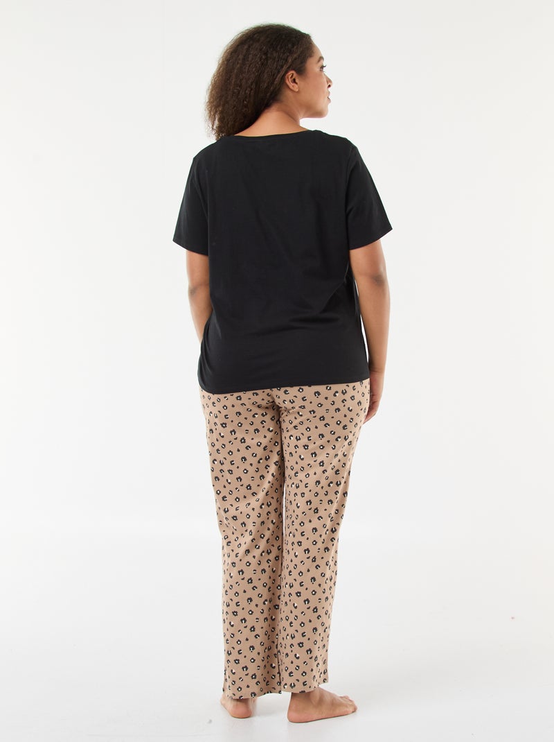Pijama comprido estampado leopardo - 2 peças Bege - Kiabi