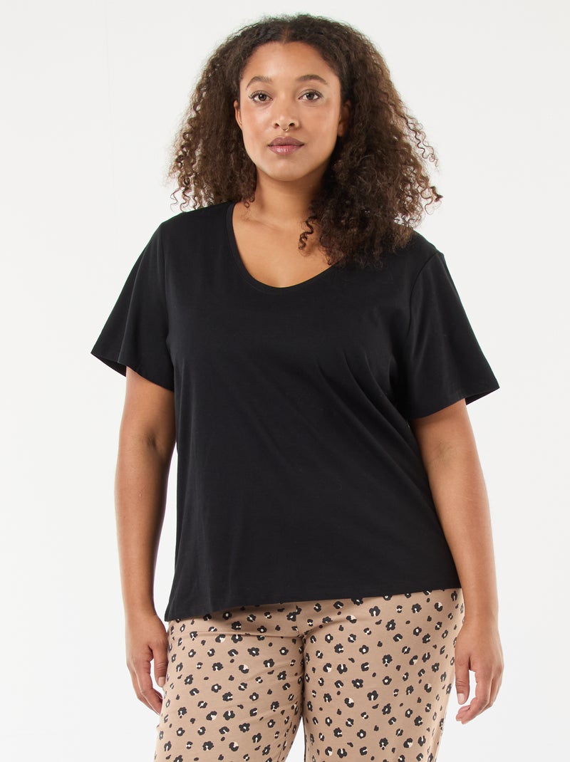 Pijama comprido estampado leopardo - 2 peças Bege - Kiabi