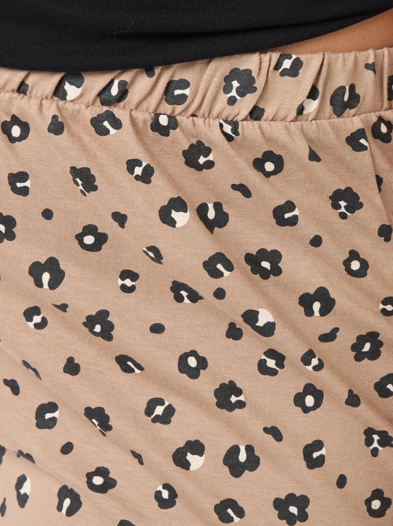 Pijama comprido estampado leopardo - 2 peças Bege - Kiabi