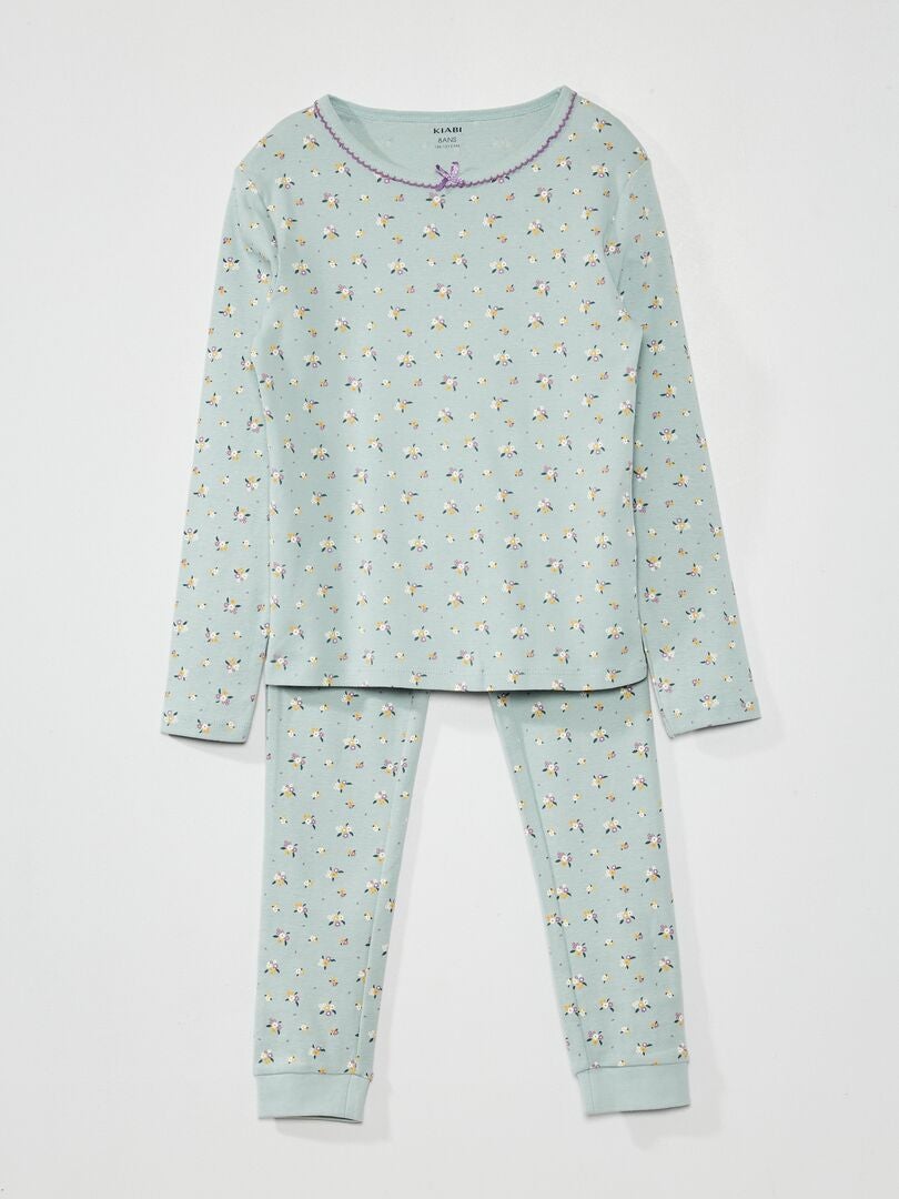 Pijama comprido florido  - 2 peças AZUL - Kiabi
