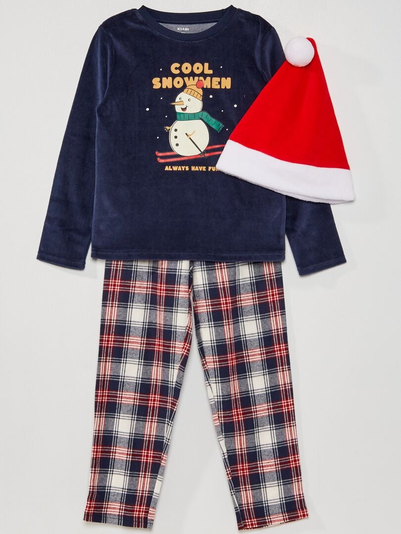 Pijama comprido + Gorro de Natal - 3 peças AZUL - Kiabi