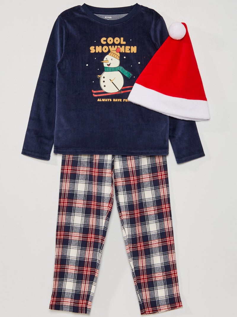 Pijama comprido + Gorro de Natal - 3 peças AZUL - Kiabi