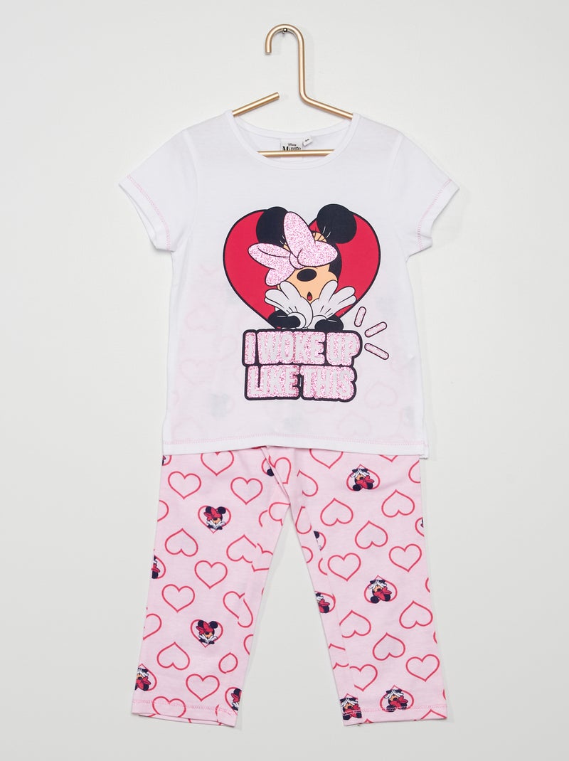 Pijama comprido 'Minnie' 2 peças em algodão Branco/ Rosa - Kiabi