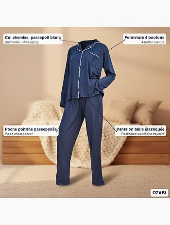 Pijama Comprido Mulher Gola Camisa Passamanaria Branco INFINITIF PARIS