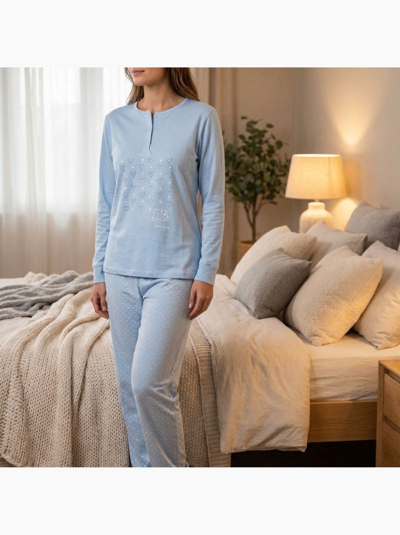 Pijama Comprido Mulher Manga Comprida OZABI Azul - Kiabi