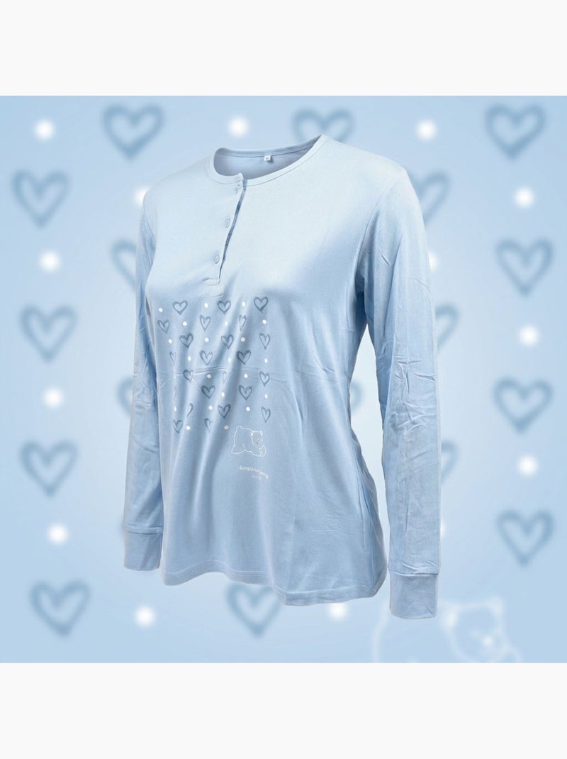 Pijama Comprido Mulher Manga Comprida OZABI Azul - Kiabi
