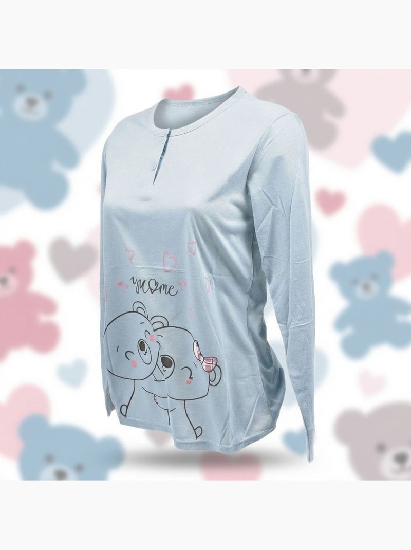 Pijama Comprido Mulher Manga Comprida OZABI Azul - Kiabi