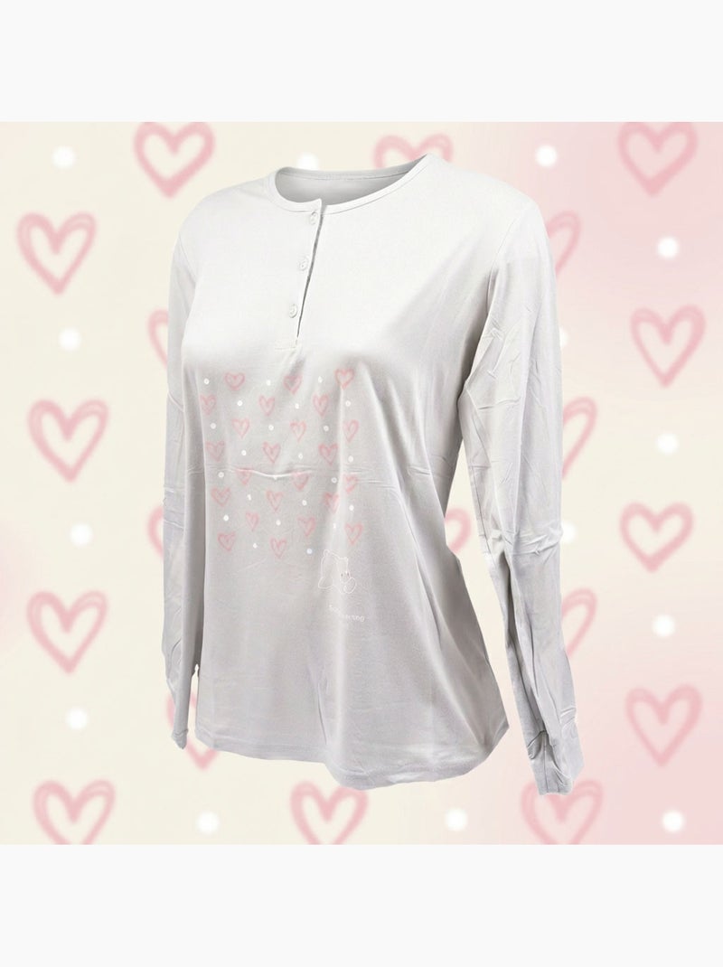 Pijama Comprido Mulher Manga Comprida OZABI Cinza - Kiabi