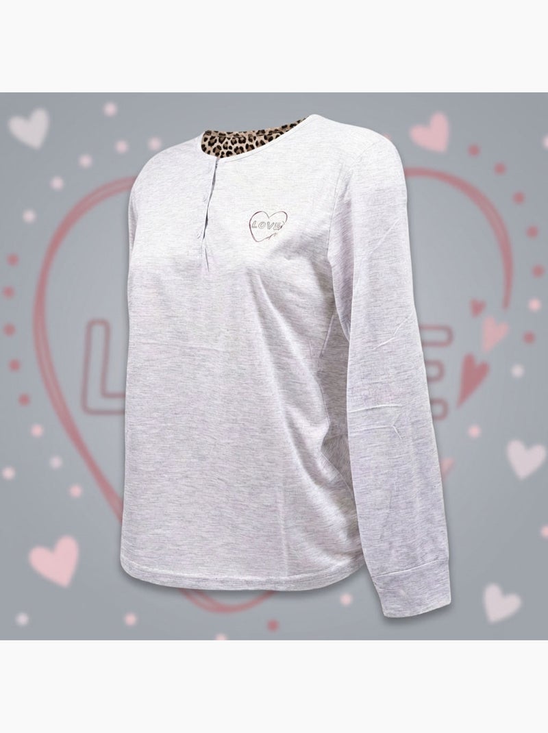 Pijama Comprido Mulher Manga Comprida OZABI Cinza - Kiabi