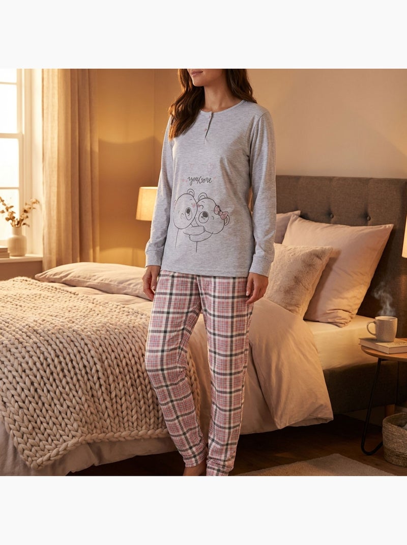 Pijama Comprido Mulher Manga Comprida OZABI Cinza - Kiabi