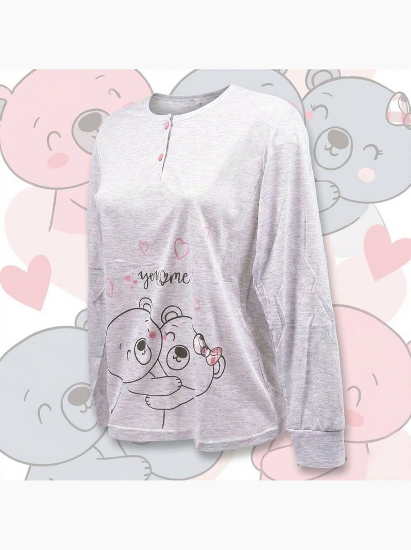 Pijama Comprido Mulher Manga Comprida OZABI Cinza - Kiabi