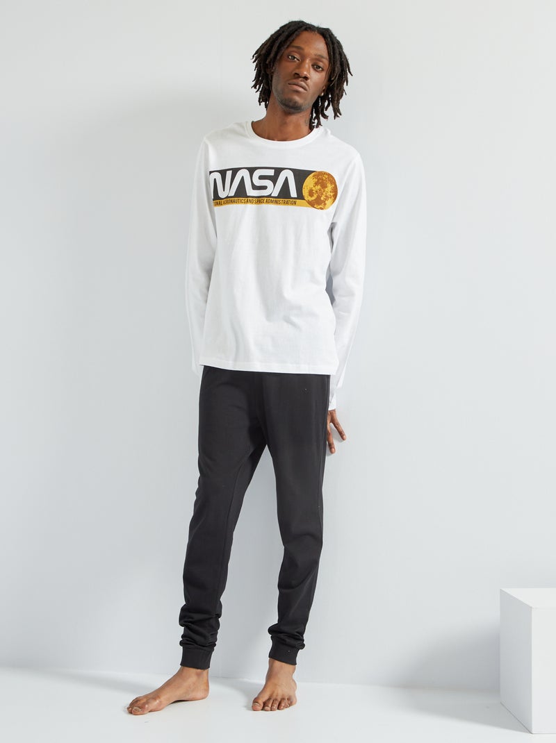 Pijama comprido 'NASA' em jersey  - 2 peças Branco/ Preto - Kiabi