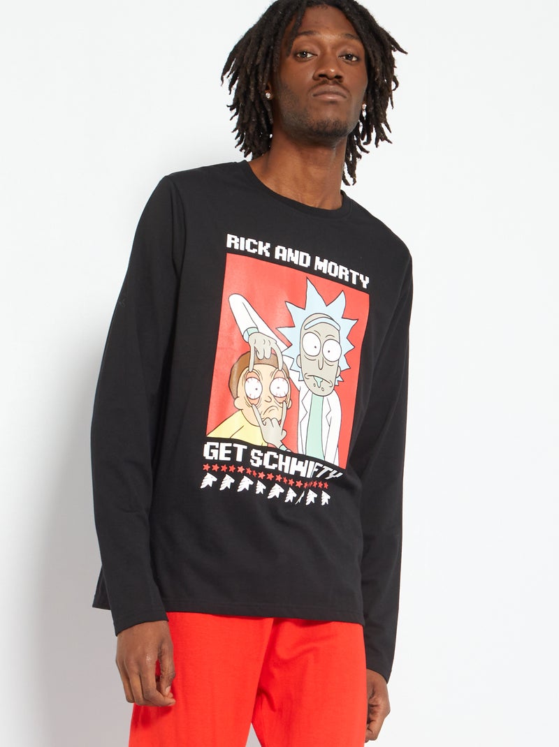 Pijama comprido 'Rick e Morty' em jersey - 2 peças Preto/ Vermelho - Kiabi