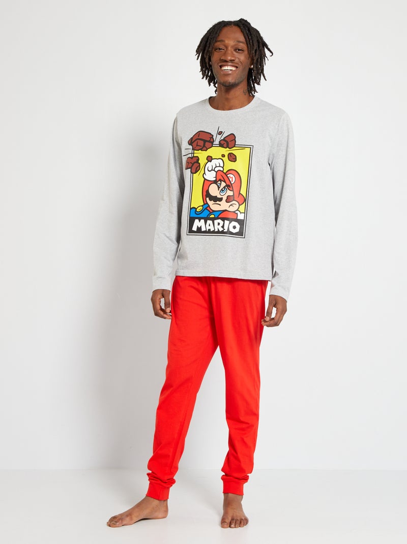 Pijama comprido 'Super Mário' em jersey 2 peças Cinza/ Vermelho - Kiabi