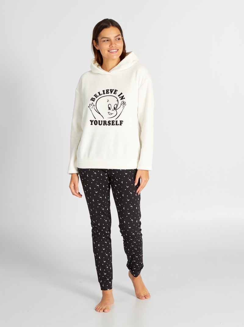 Pijama comprido sweatshirt polar + calças em jersey 'Casper' - 2 peças BRANCO - Kiabi