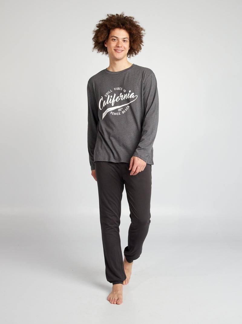 Pijama comprido + t-shirt  - 2 peças CINZA - Kiabi