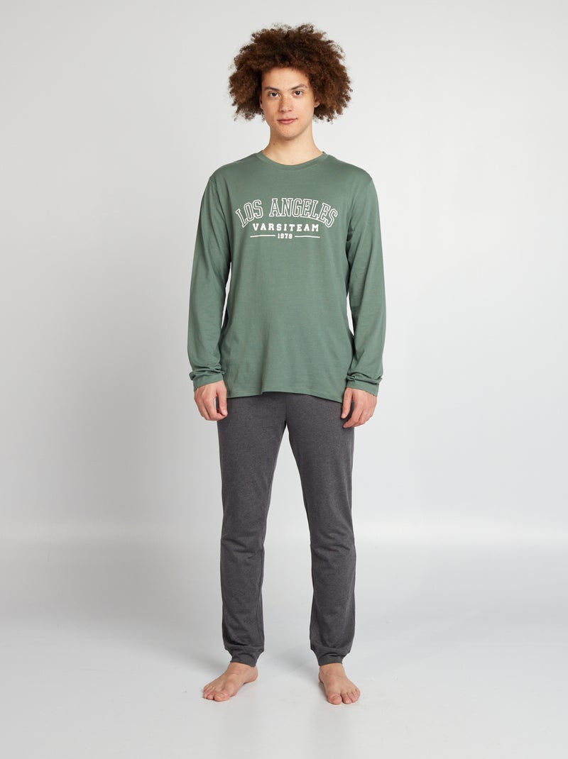 Pijama comprido + t-shirt  - 2 peças VERDE - Kiabi