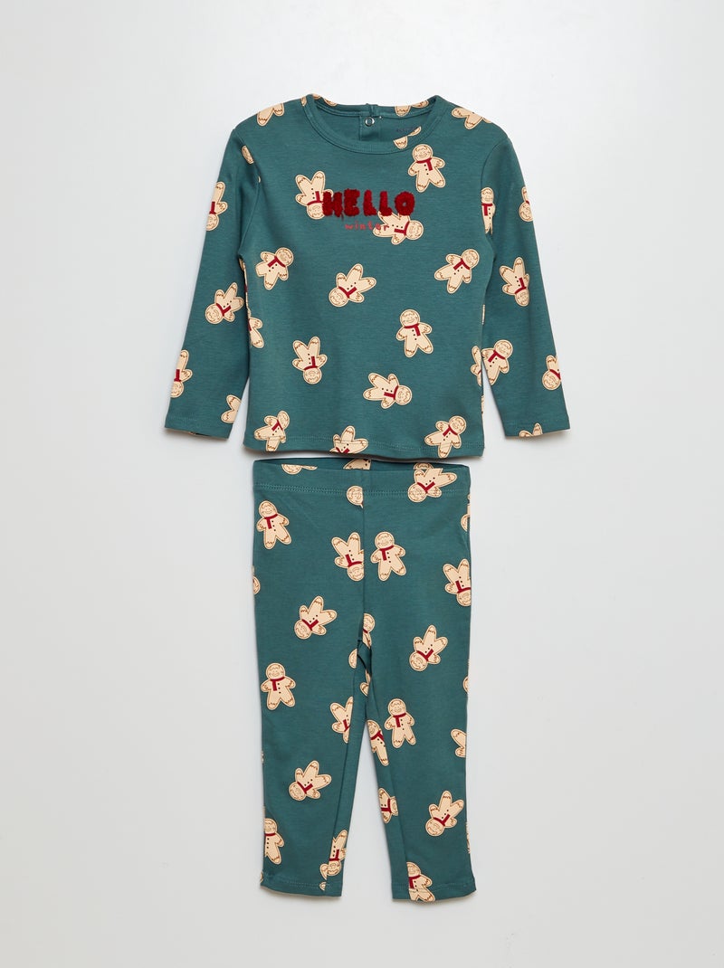 Pijama comprido t-shirt + calças - 2 peças VERDE - Kiabi