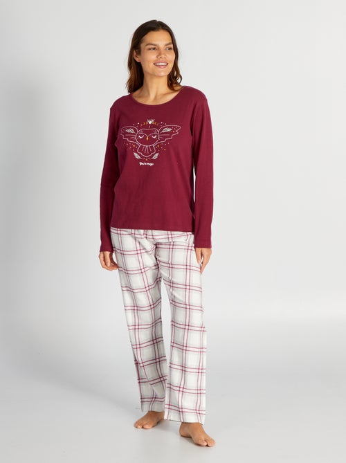 Pijama comprido t-shirt + calças em flanela - 2 peças - Kiabi