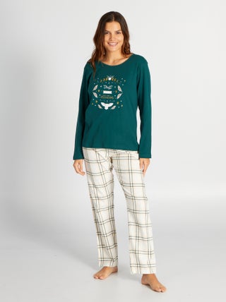 Pijama comprido t-shirt + calças em flanela - 2 peças