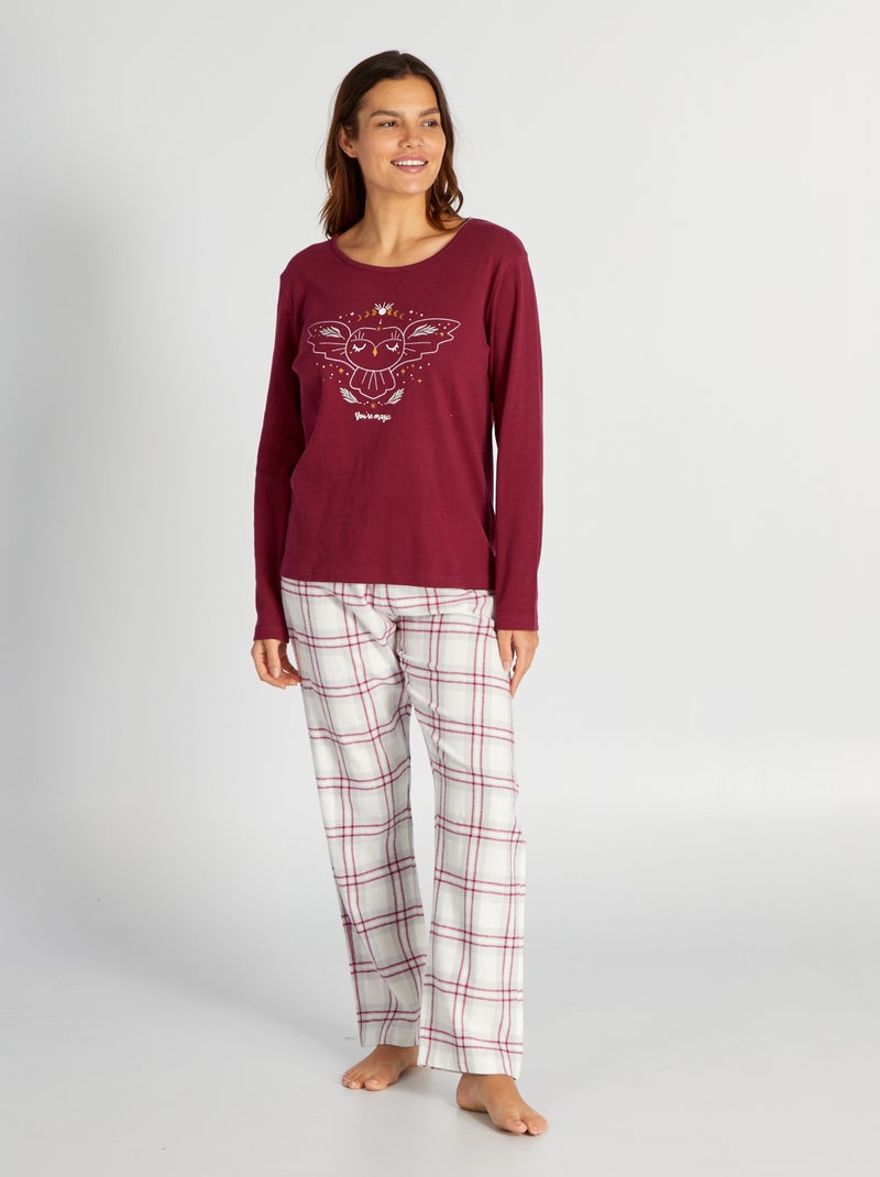Pijama comprido t-shirt + calças em flanela - 2 peças VERMELHO - Kiabi
