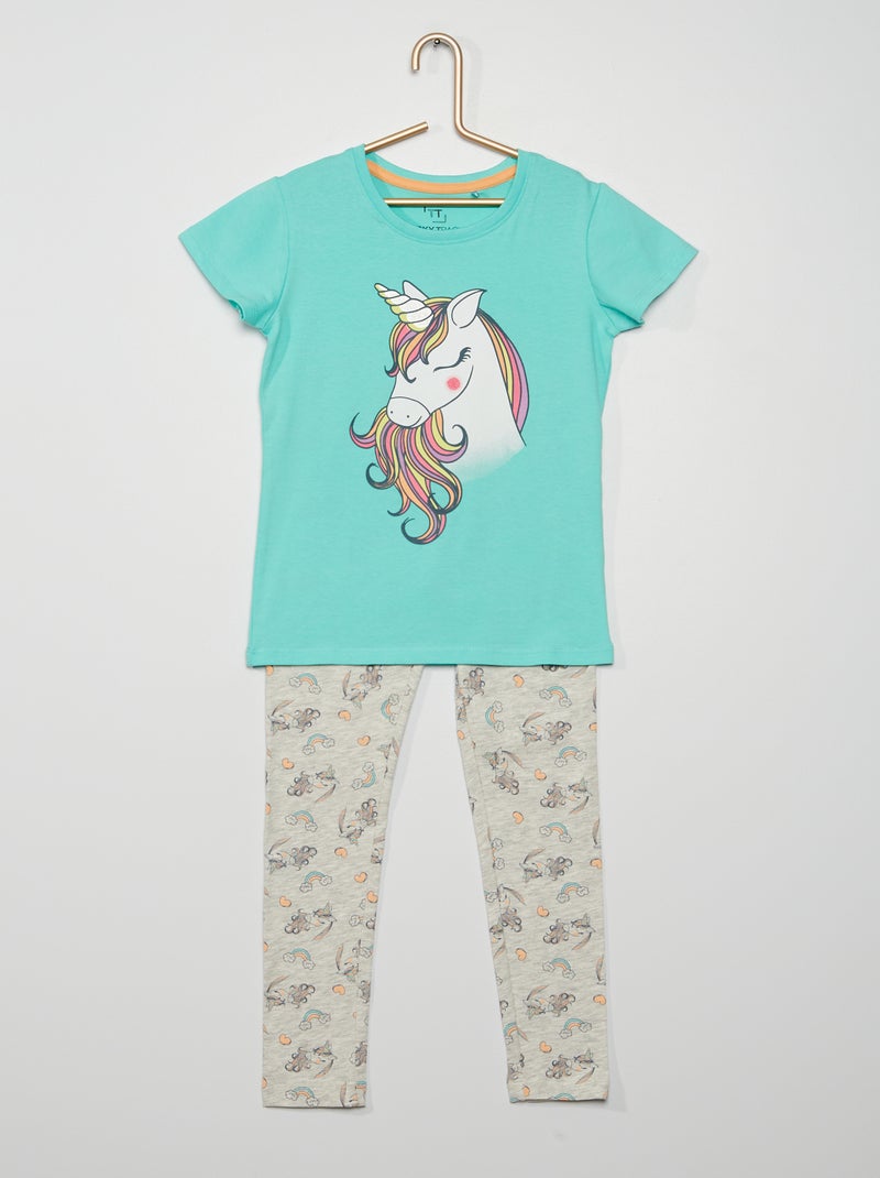Pijama comprido 'unicórnio' Azul/ Cinza - Kiabi