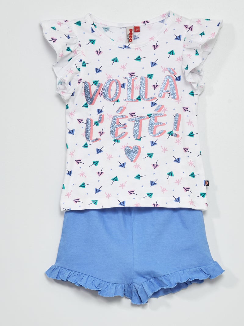 Pijama curto  - 2 peças Branco/ Azul - Kiabi