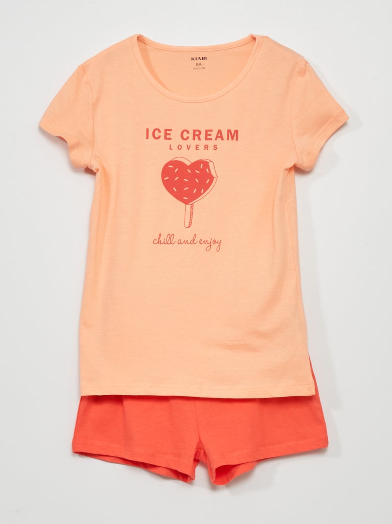 Pijama curto  - 2 peças LARANJA - Kiabi