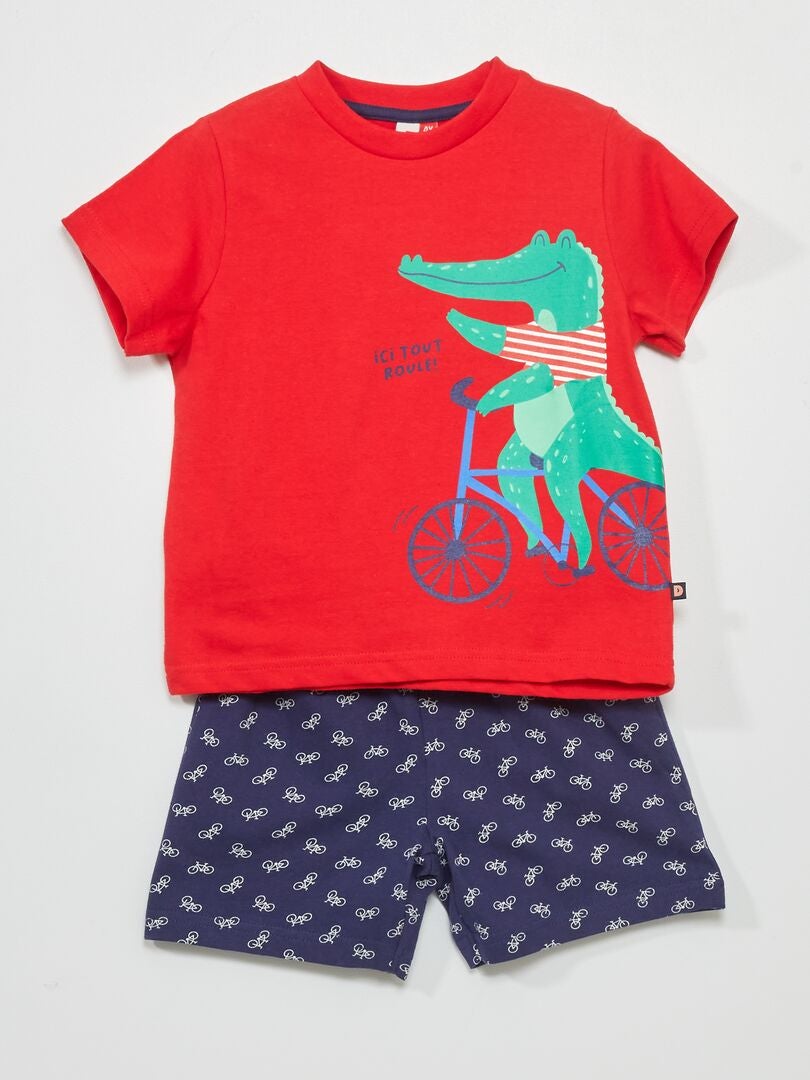 Pijama curto - 2 peças Vermelho/ Azul - Kiabi