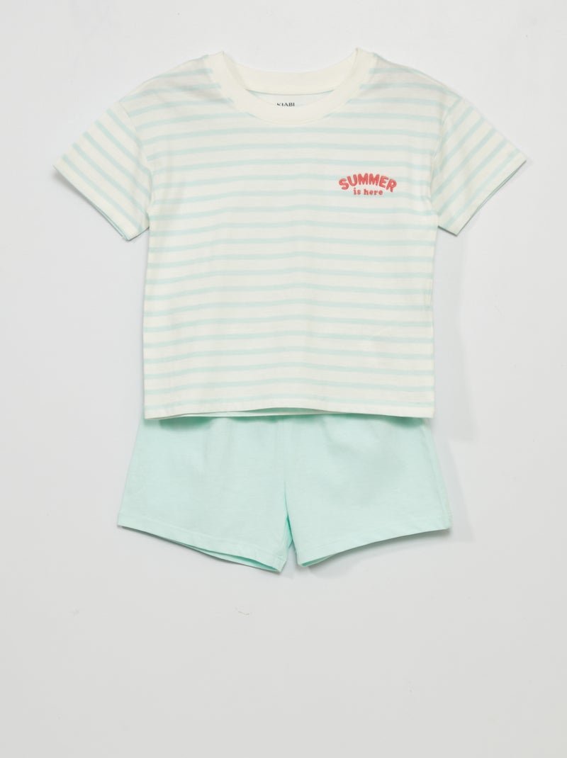 Pijama curto - bordado 'Summer' - 2 peças AZUL - Kiabi