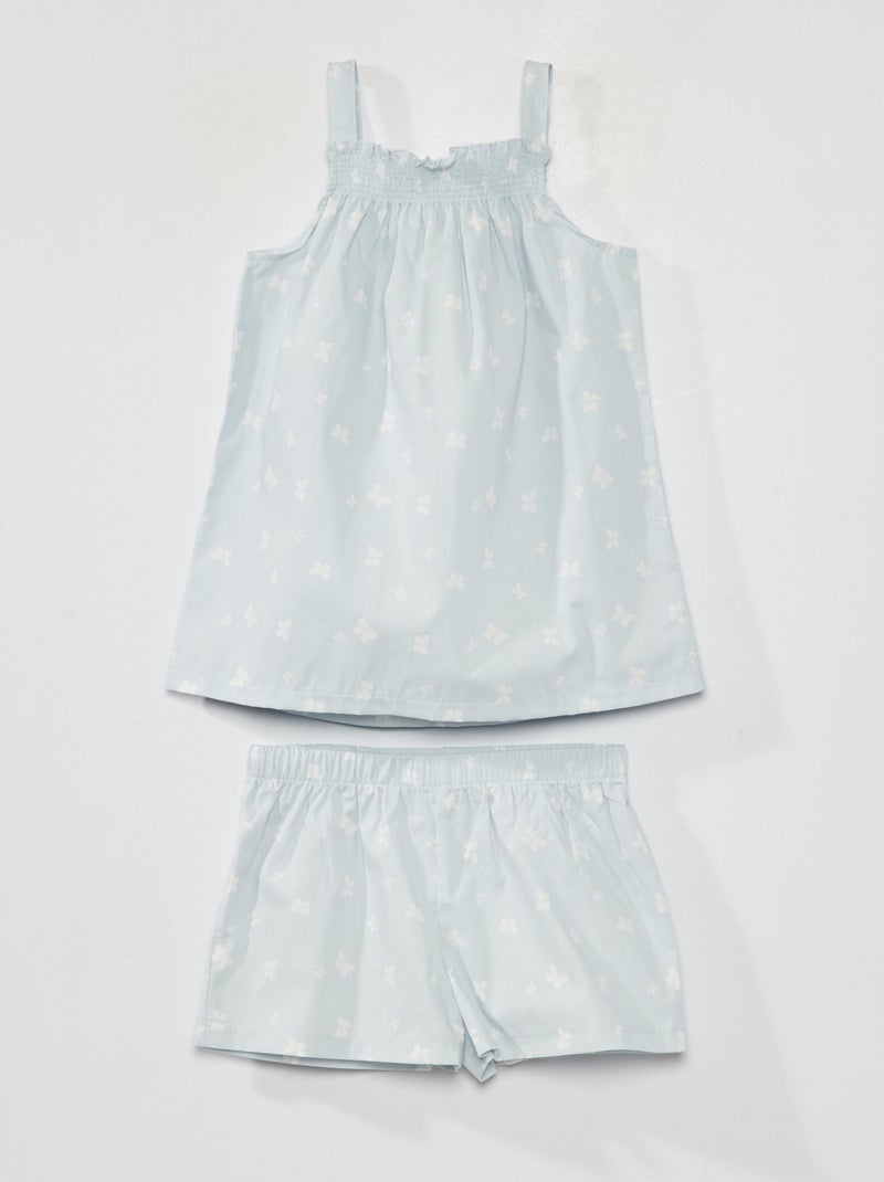 Pijama curto - Em popelina  - 2 peças AZUL - Kiabi
