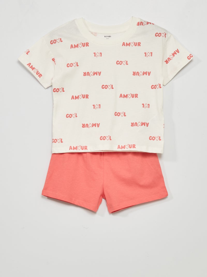 Pijama curto - estampado 'amour' - 2 peças BRANCO - Kiabi